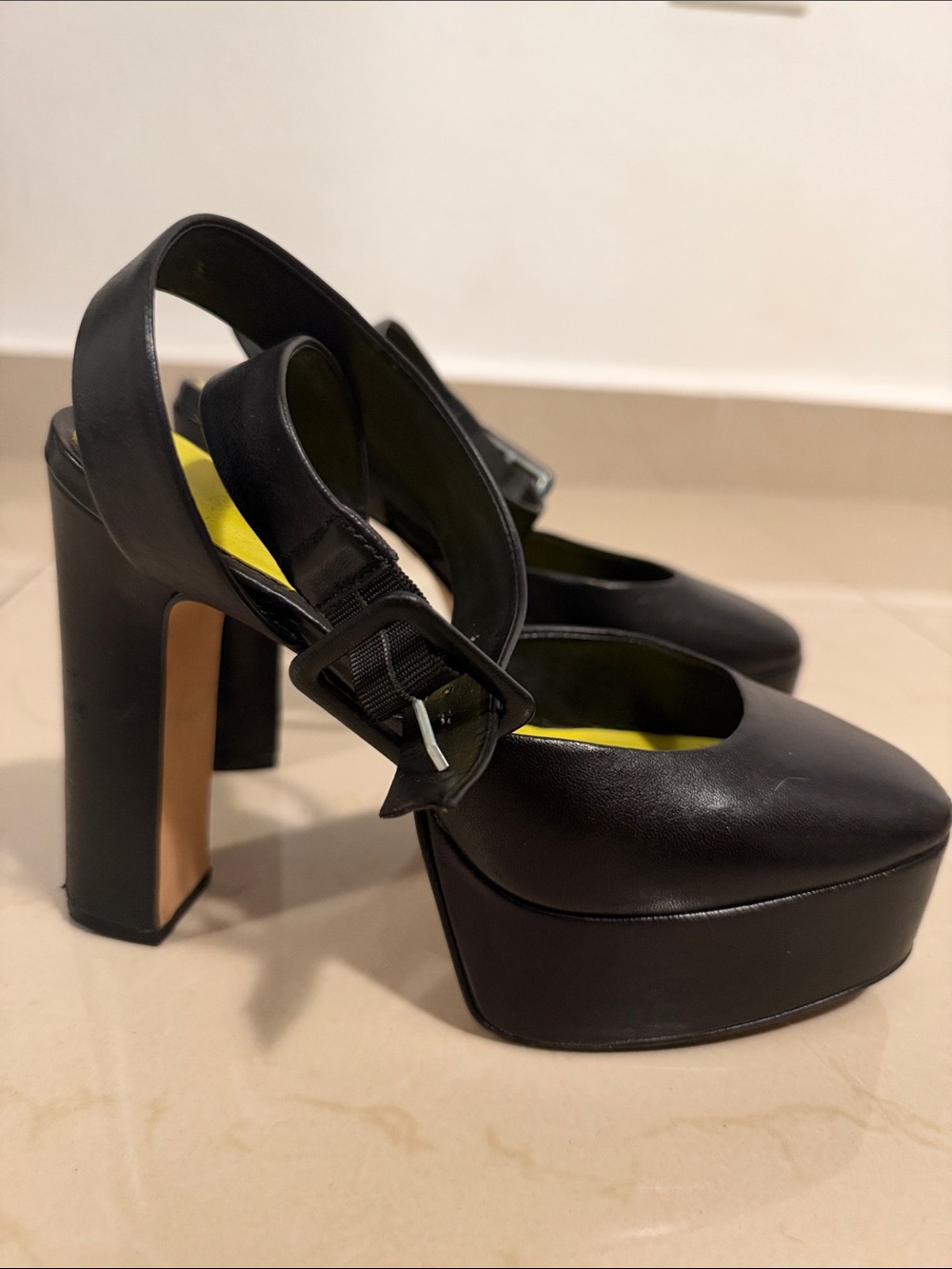 Black Platform Slingback Block Heels